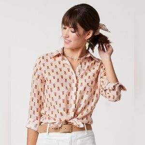 Spartina 449 Lois Button-front Shirt Woodblock Floral Dot Pink XXL Women’s.  22